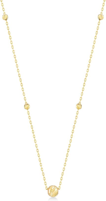 Bead Station Necklace in 14K Solid Gold | 14k Gold Choker Necklace for Women, 18"