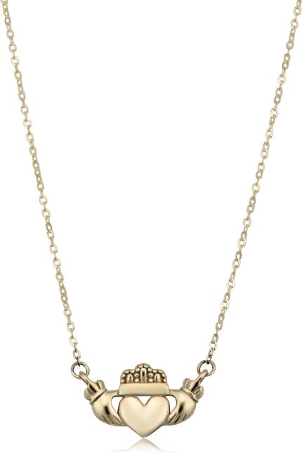 14k Yellow Gold Claddagh Necklace (adjusts to 16 or 18 inch)